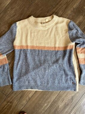 Roxy Cream, Gray & Orange Stripe Crewneck Sweater